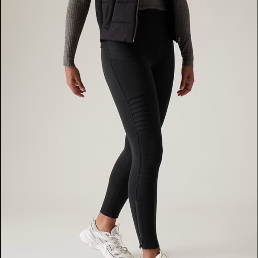 Athleta Delancey Moto Tight Legging Black Large Pockets Zippers tights leggings
